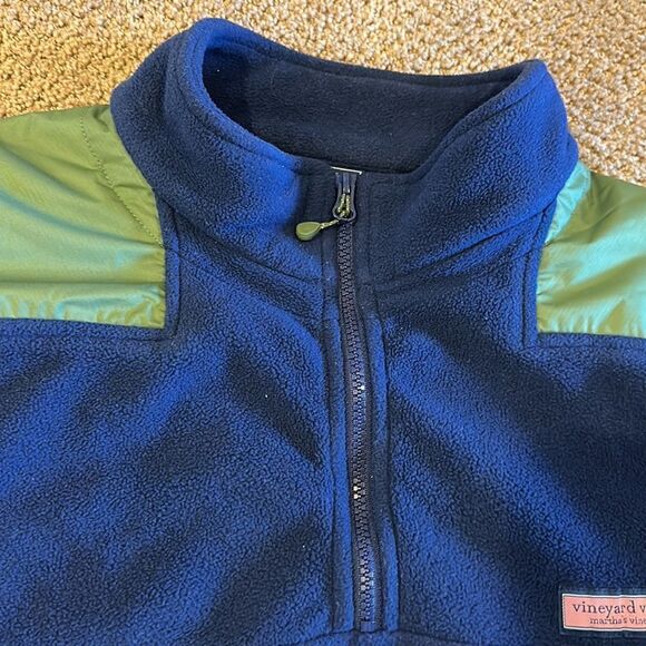 Vineyard Vines Men’s Navy Blue & Green 1/4 Zipper Fleece Pullover - Picture 2 of 8
